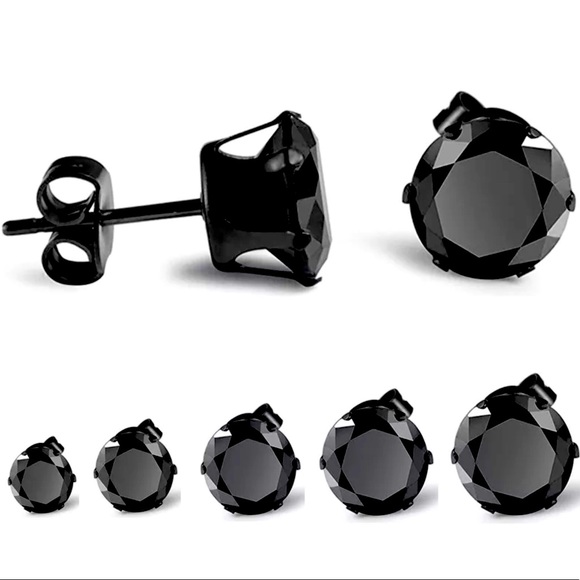 Private Label Other - 🐘🐘 Men’s Stainless Steel Black Sapphire Stud Earrings